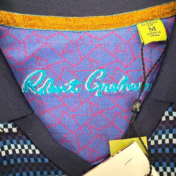 Robert Graham Short Sleeve Knit Polo Shirt MAGNUM Navy Geometric M - Picture 5 of 6